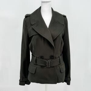 Burberry Jacket Utility Wool Womens Winter Dark Green Sz 8 Coat Cropped Vintage